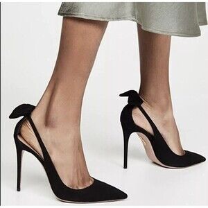 Aquazzura Deneuve Bow tie Suede Pumps Stiletto Heels Womens EU 41